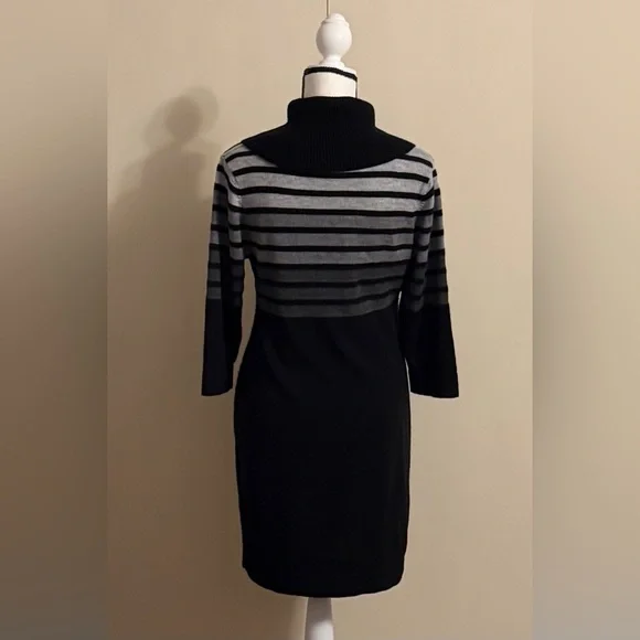 Connected apparel Black & Gray Striped Cowl Neck Sweater Dress PL - Picture 3 of 6